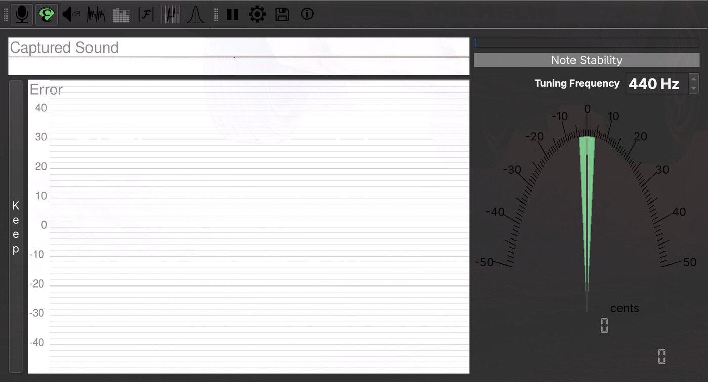 FMIT tiled by Hyprland: a large empty Error graph fills most of the window, and the tuner's numeric readout is squeezed into the bottom-right corner